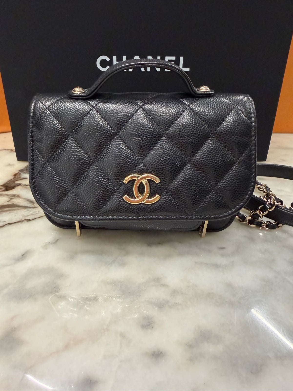 Chanel Black Caviar Mini Business Affinity Gold Hardware