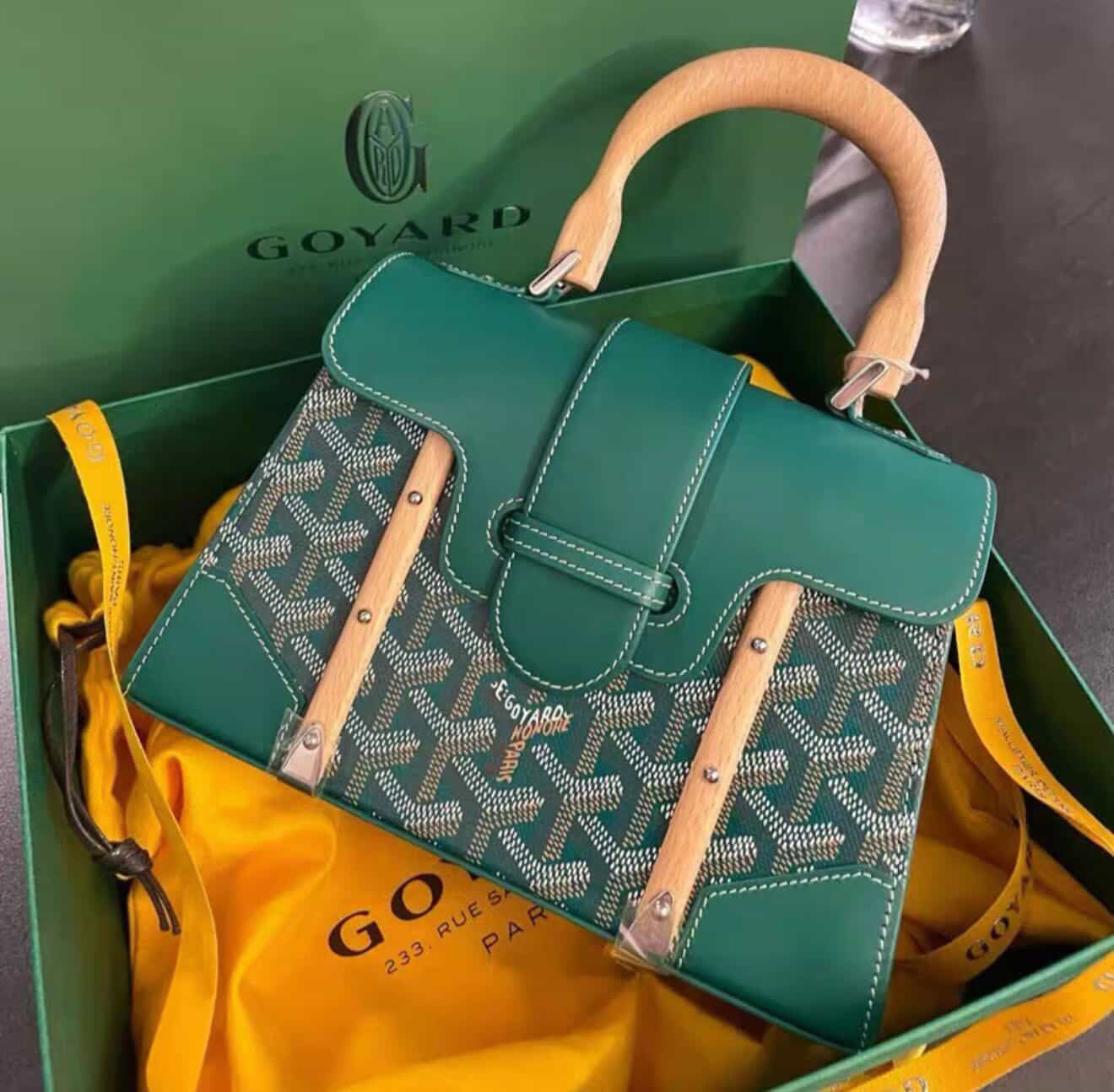 Goyard Green Mini Saigon w/ Leather Strap Silver Hardware