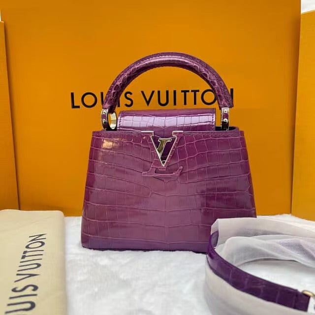 Louis Vuitton Purple Shiny Crocodile Mini Capucines w/ Leather Strap Silver Hardware (Balance)