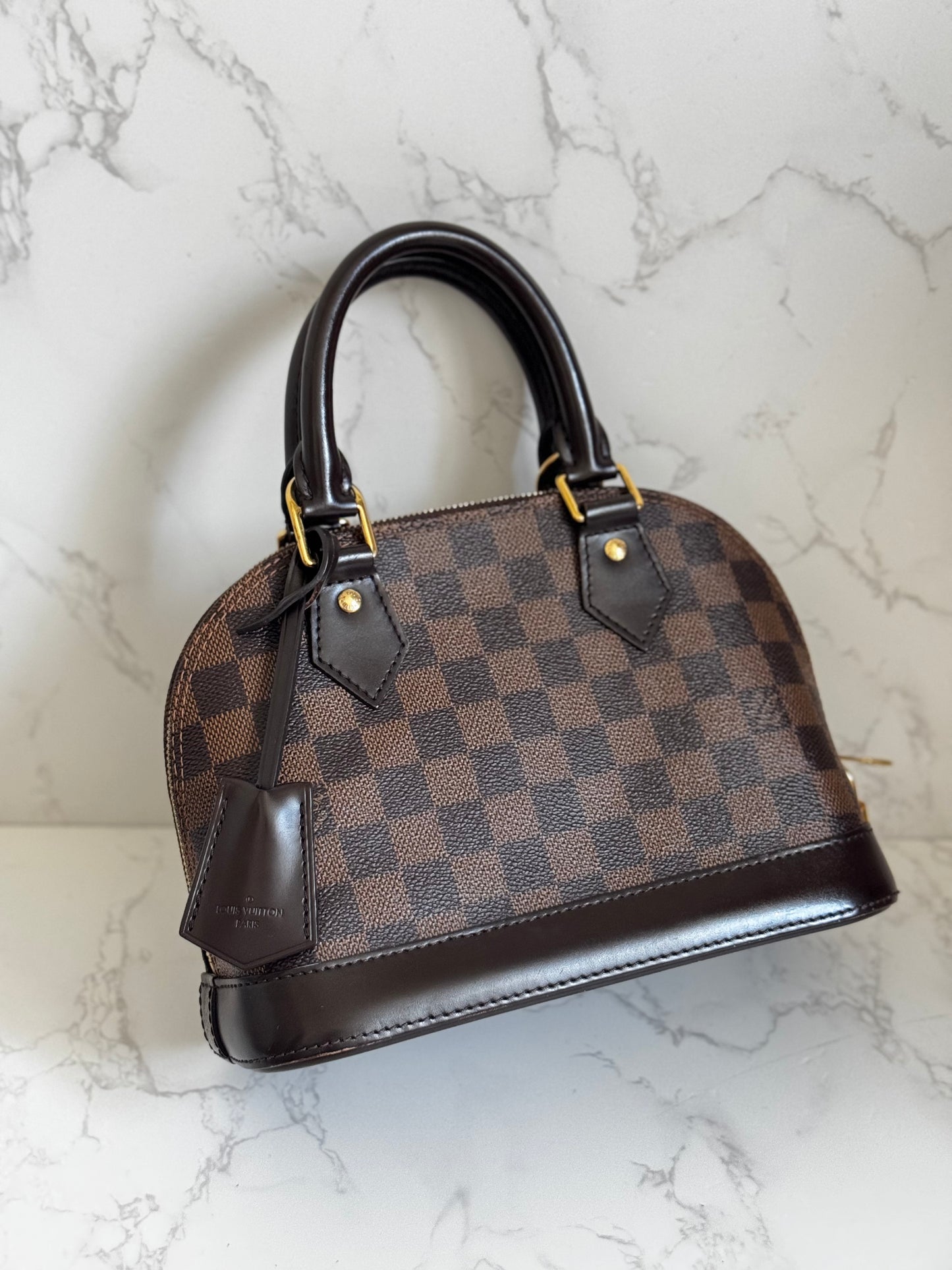 Louis Vuitton Ebene Damier Alma BB w/ Strap Gold Hardware