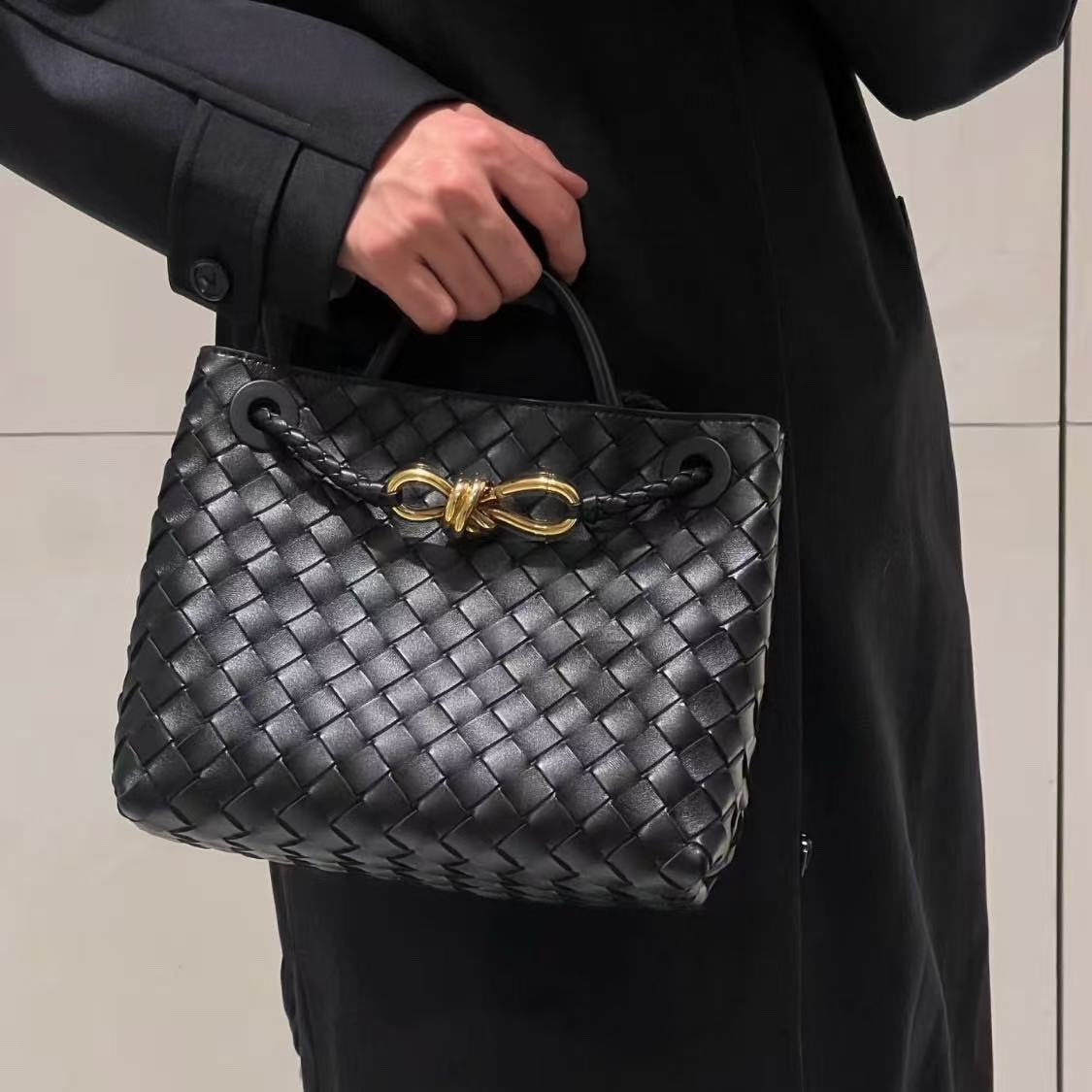 Bottega Venetta Black Andiamo Small w/ Gold Hardware