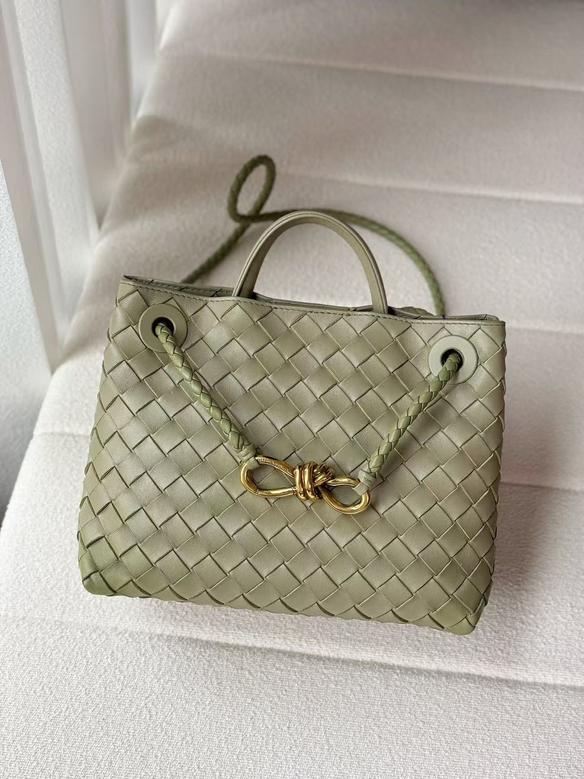 Bottega Venetta Sage Green Small Andiamo Gold Hardware