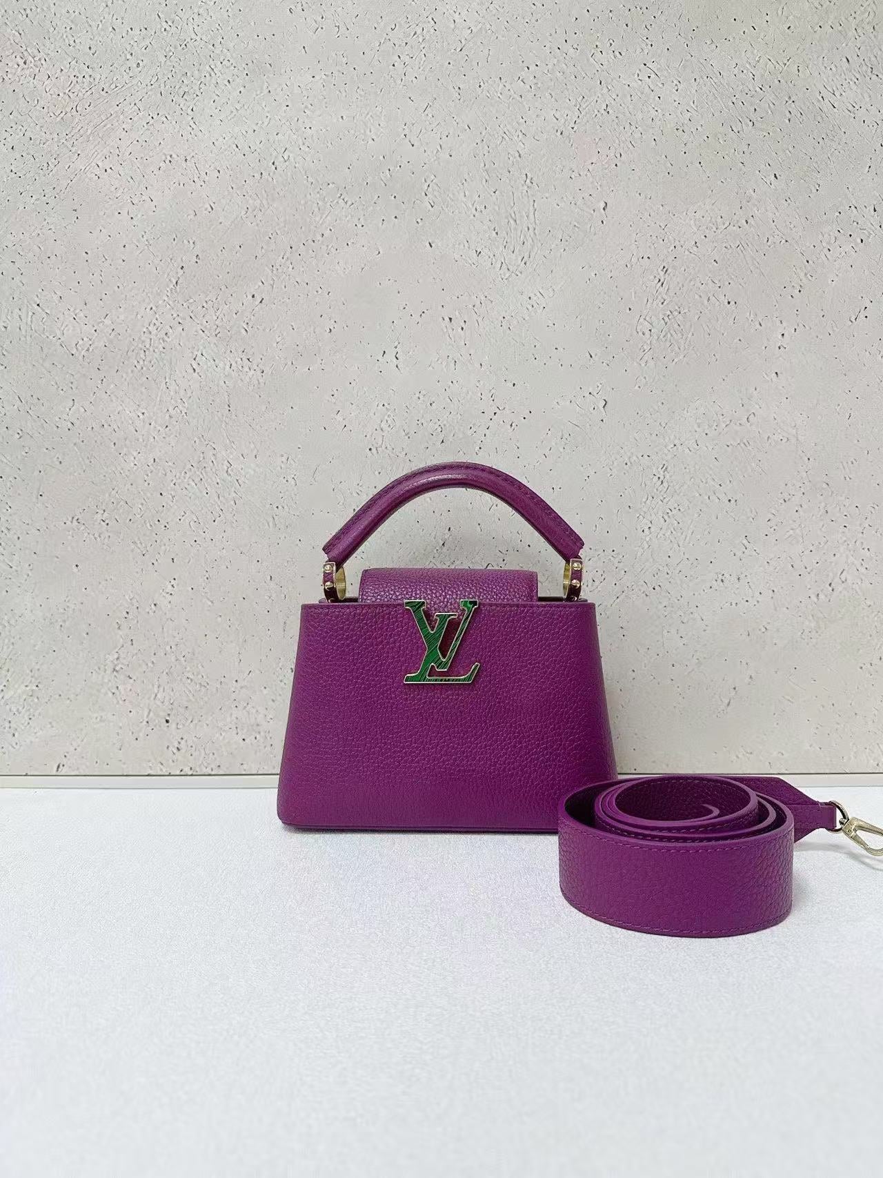 Louis Vuitton Purple Calfskin Mini Capucines w/ Green Enameled Logo Gold Hardware