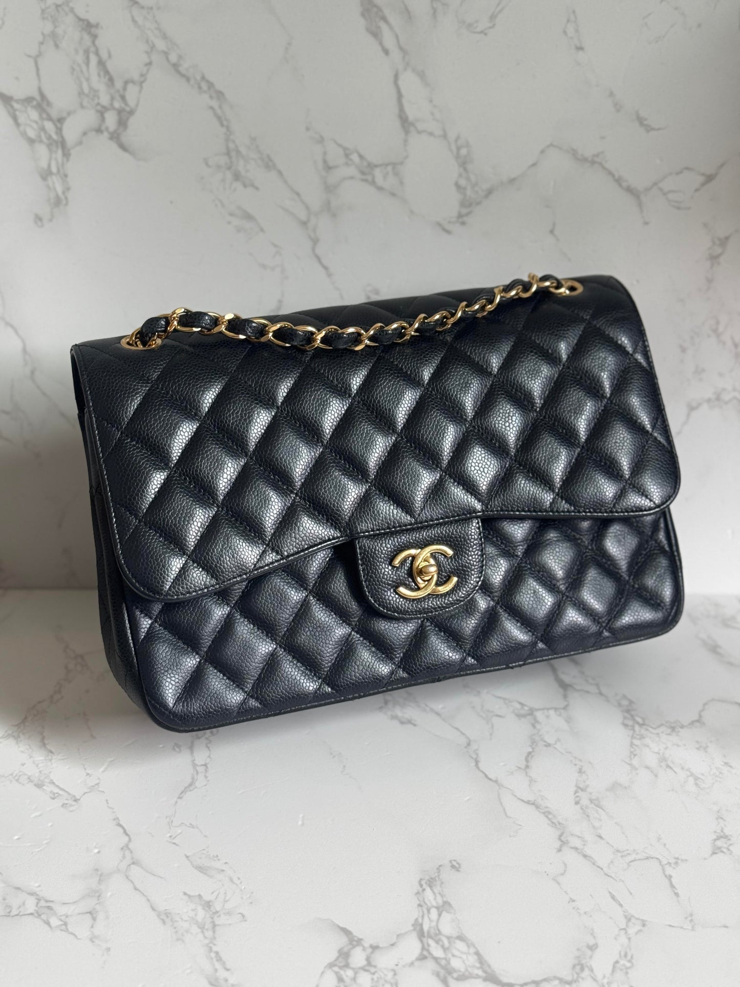 Chanel Black Caviar Jumbo Classic Double Flap w/ Gold Hardware