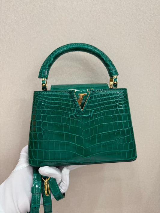 Louis Vuitton Emerald Crocodile Mini Capucines Gold (Deposit)