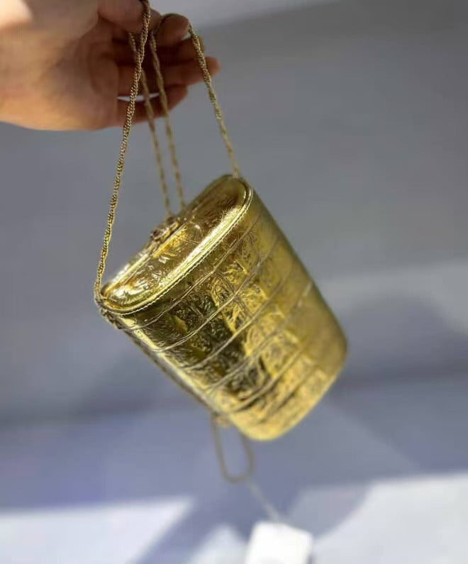 Chanel Gold Embossed Crocodile Egyptian Cross Body w/ Strap Gold Hardware