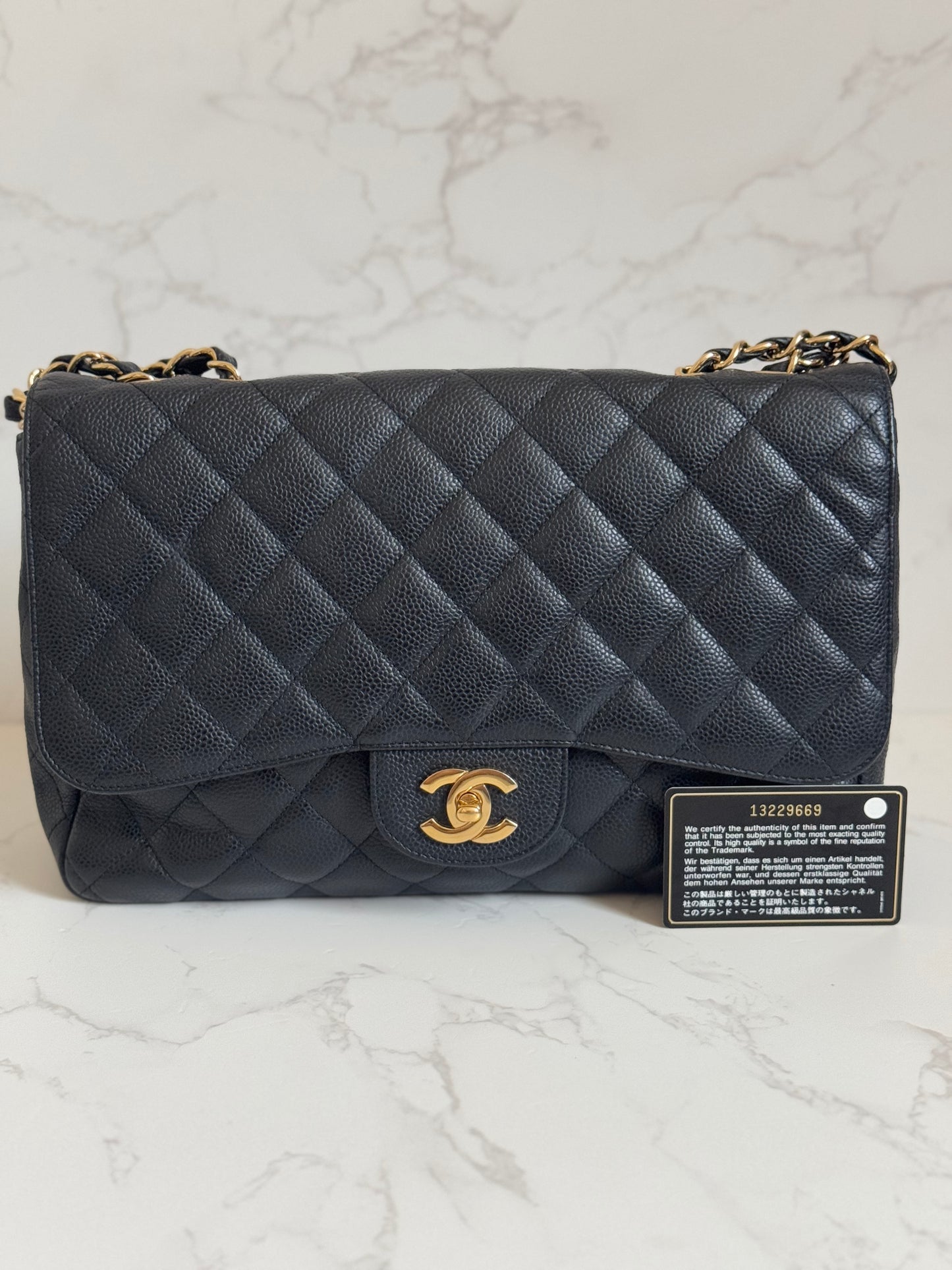 Chanel Black Caviar Jumbo Single Flap w/ Gold Hardware