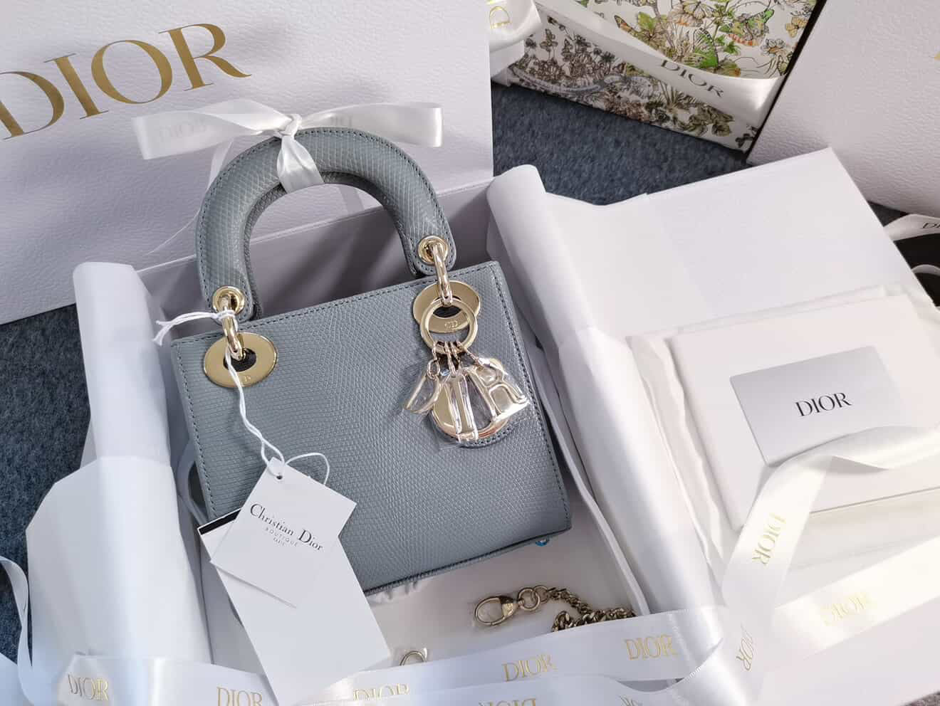 Dior Blue Lizard Mini Lady Dior w/ Chain Strap Gold Hardware (Partial Payment)