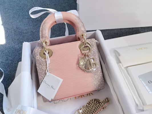 Dior Pink Ombré Lizard Mini Lady w/ Chain Strap Gold Hardware