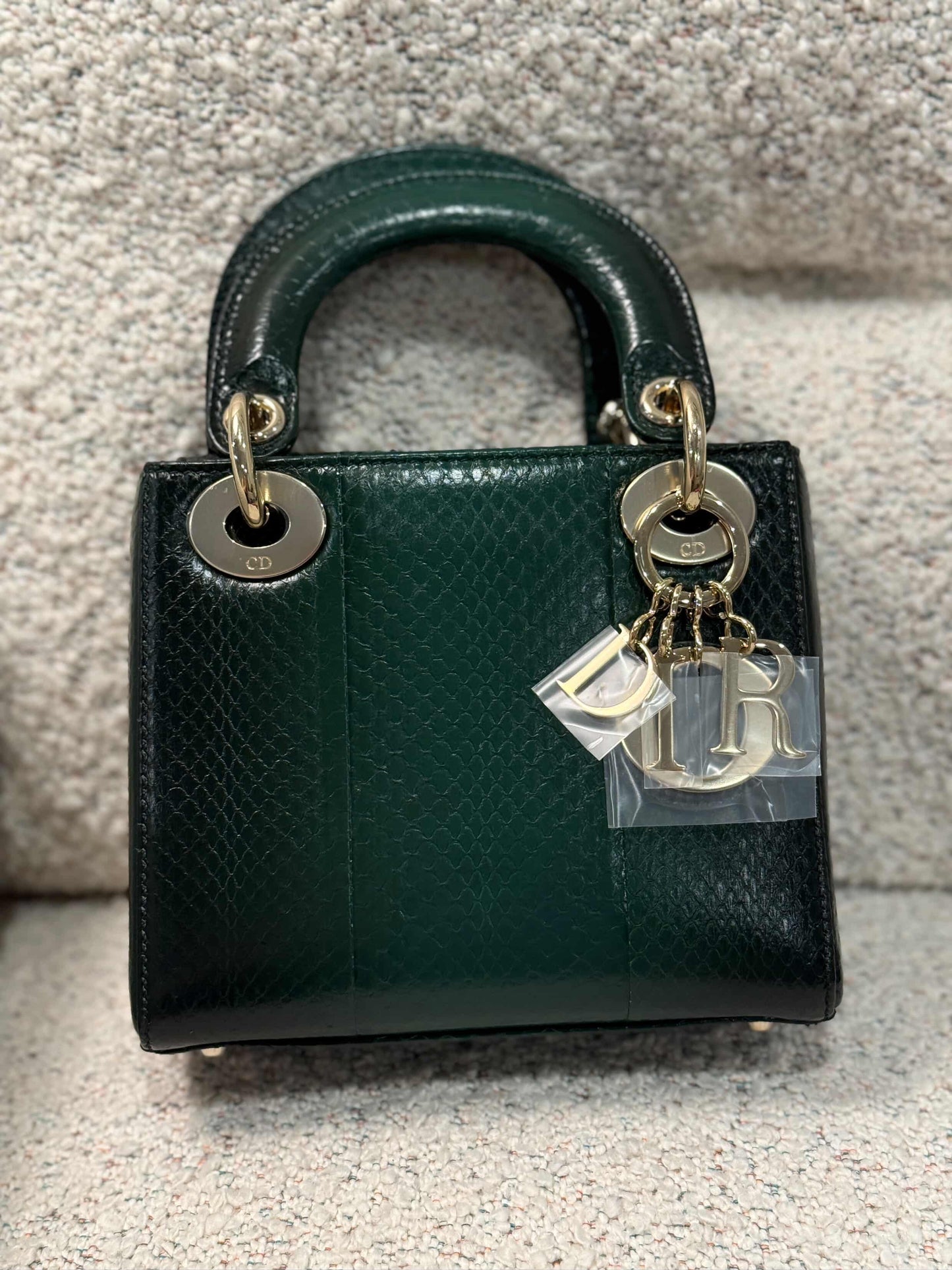Dior Green Ombré Python Mini Lady w/ Chain Strap Gold Hardware