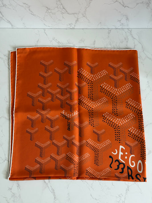 Goyard Orange Logo Silk Scarf