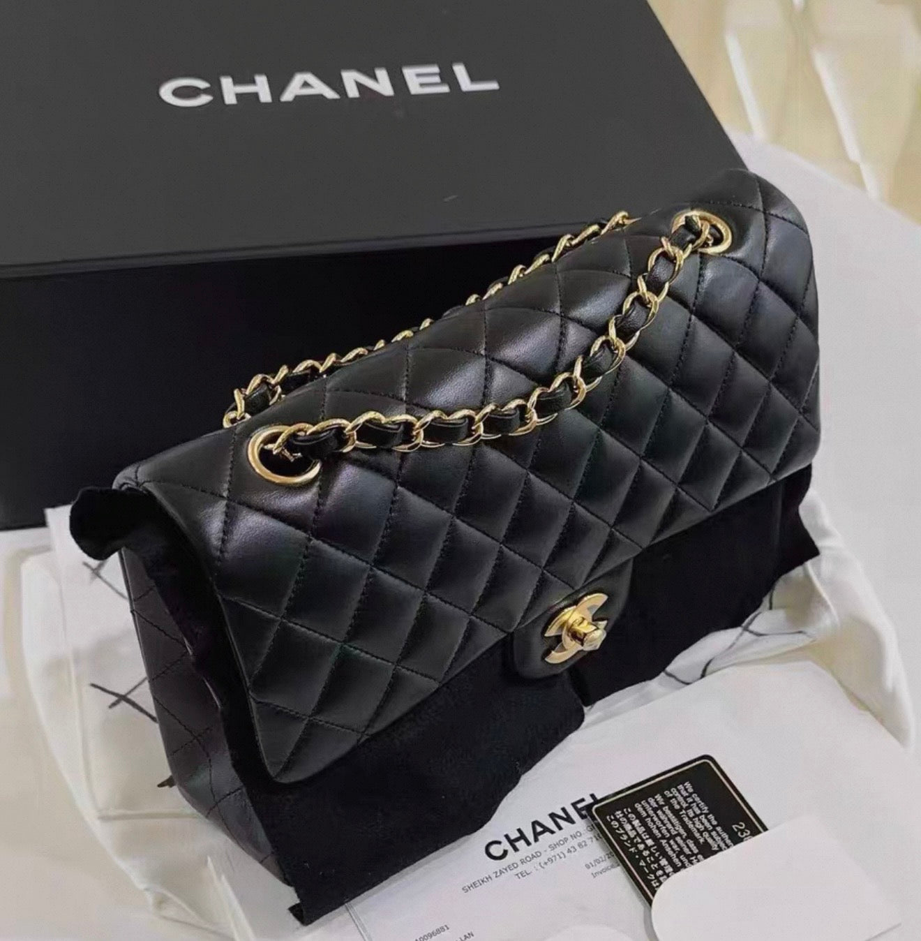 Chanel Black Lambskin Medium Double Flap Gold