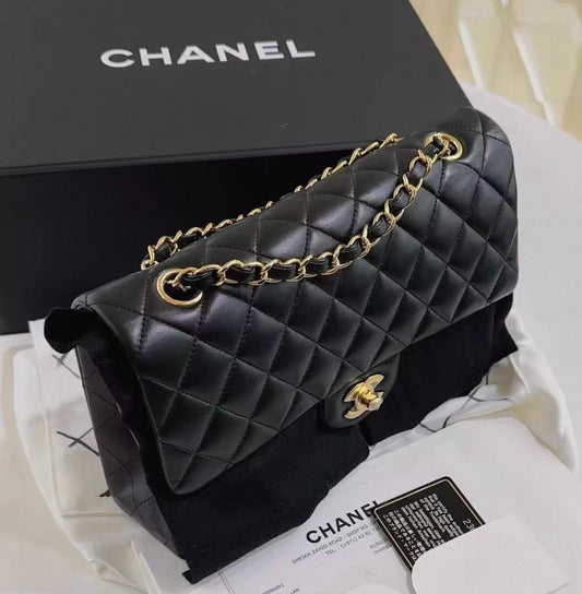 Chanel Black Lambskin Medium Double Flap Gold