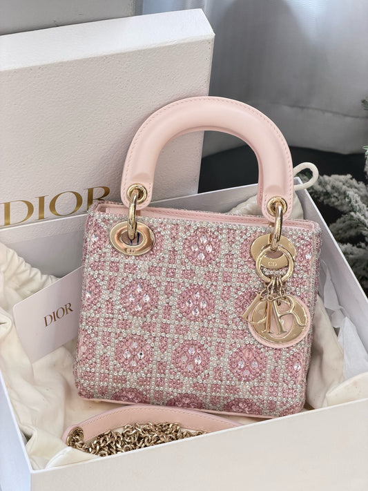 Dior Pink Embellished Min Lady w/ Chain Strap Gold Hardware (Deposit)