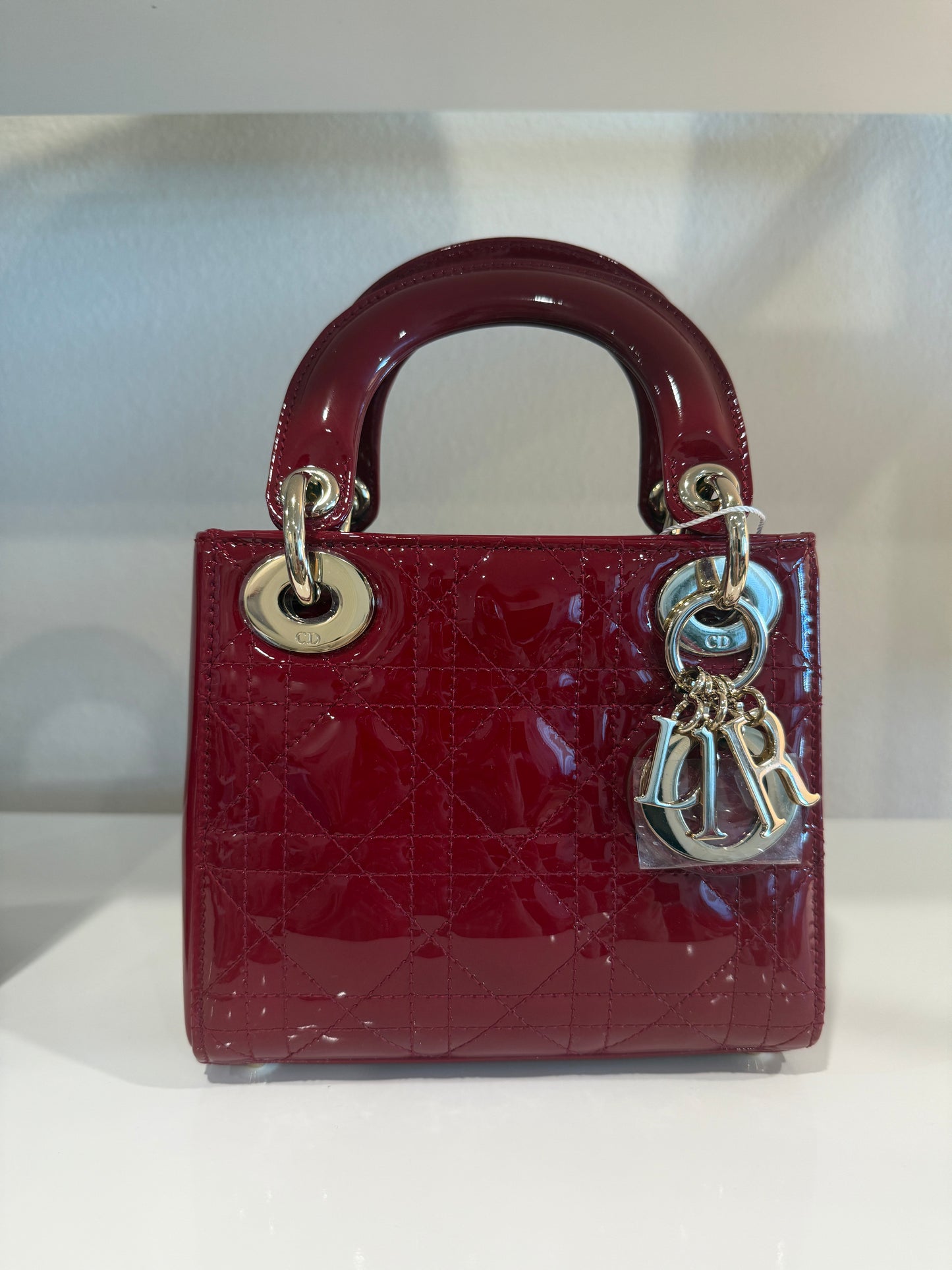 Dior Red Patent Mini Lady Dior w/ Chain Strap Gold Hardware