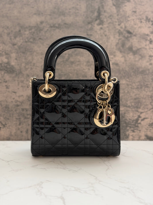 Black patent mini lady gold hardware