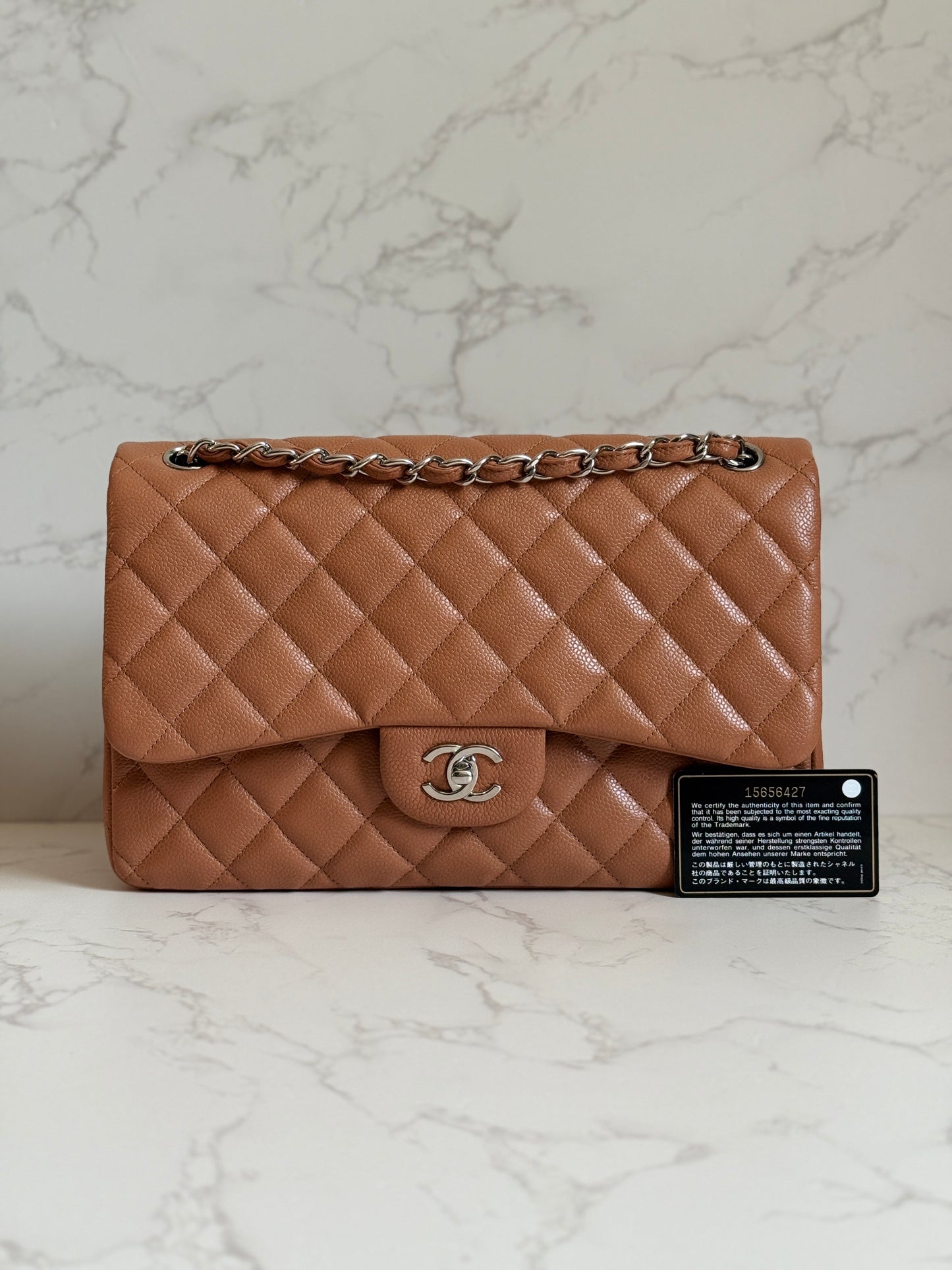 Chanel Caramel Caviar Jumbo Double Flap w/ Silver Hardware