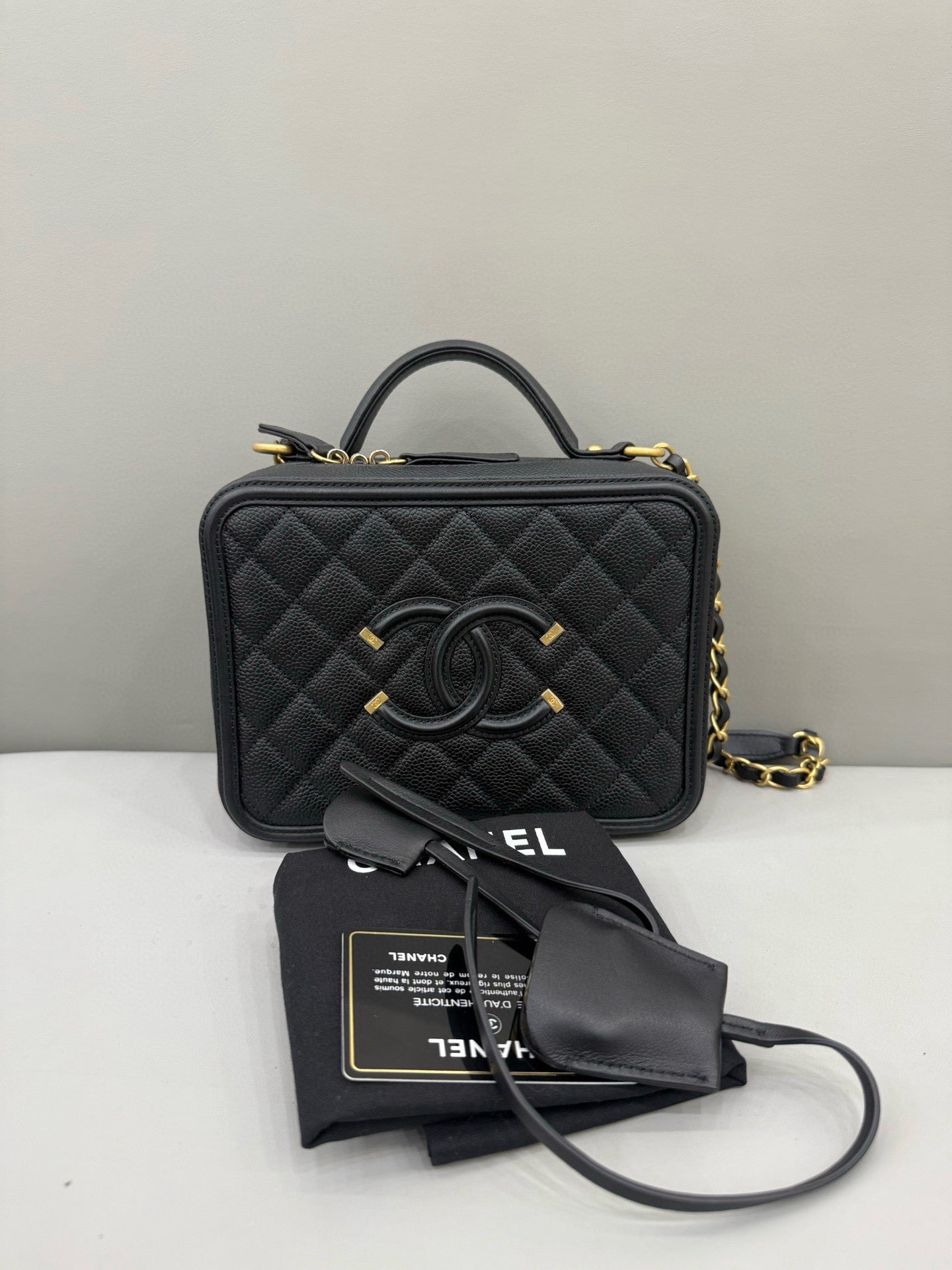 Chanel Black Caviar Medium Vanity Case Gold