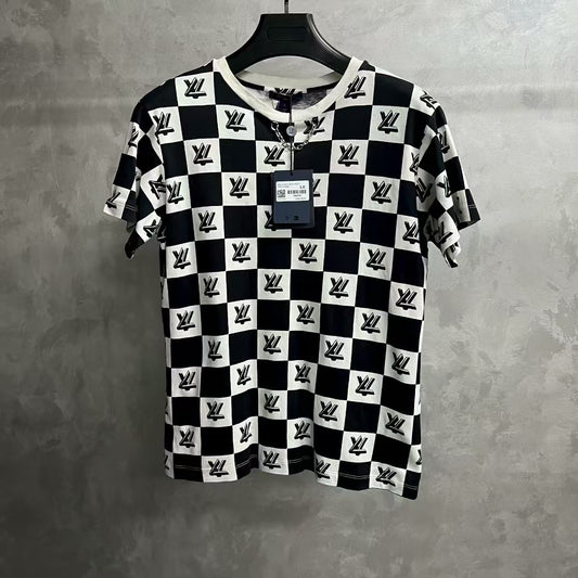 Louis Vuitton Black/White Checker Logo T-Shirt Size Large