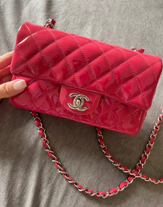 Chanel Pink Patent Mini Rectangular w/ Silver Hardware