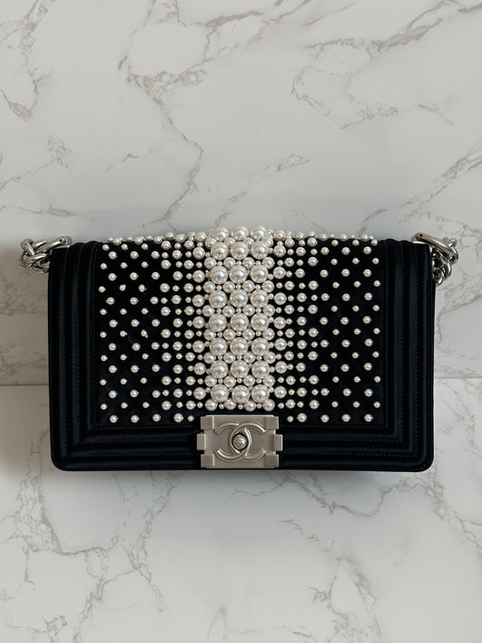 Chanel Boy Bag adorned with pearl embellishments