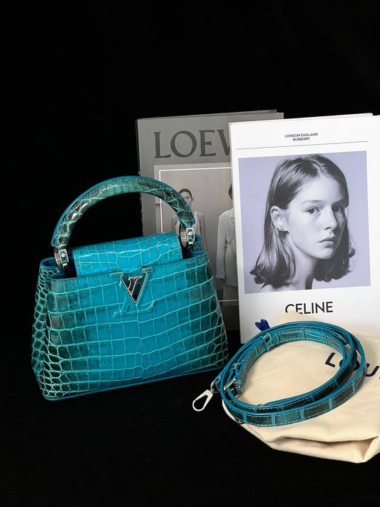 Louis Vuitton Turquoise Crocodile Mini Capucines w/ Palladium Hardware