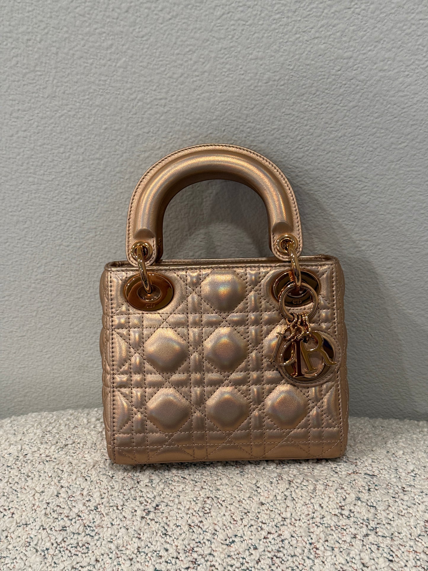 Dior Rosegold Iridescent Lambskin Mini Lady w/ Chain Strap Rosegold Hardware