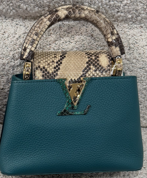 LV green calfskin mini capucines w/ python handle