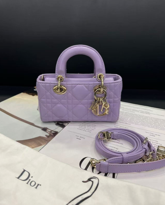 Dior Lavender Lambskin Micro D-Joy w/ Two Straps Champagne Gold Hardware