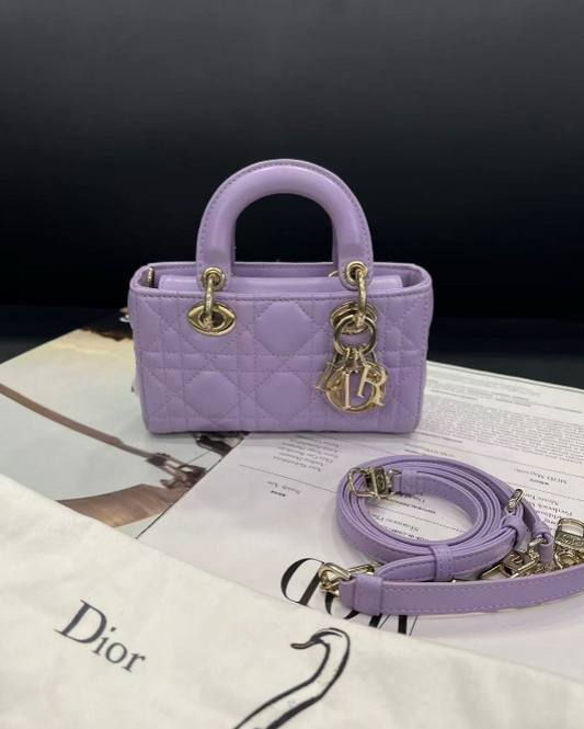 Dior Lavender Lambskin Micro D-Joy w/ Two Straps Champagne Gold Hardware