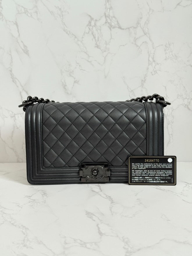 Chanel Black Caviar Old Medium Leboy So Black Hardware