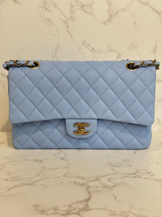 Chanel 23P Periwinkle Medium Caviar Double Flap w/ Champagne Gold Hardware