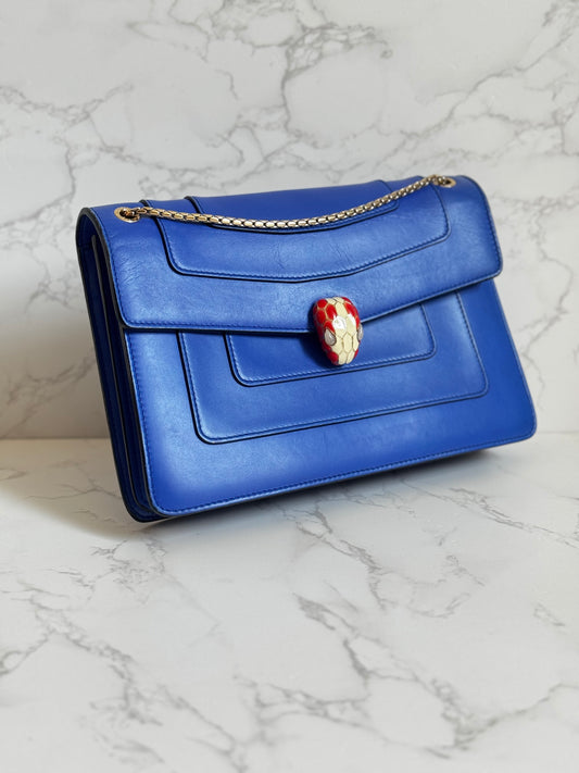 Bvlgari Blue Medium Serpenti Forever Gold Hardware