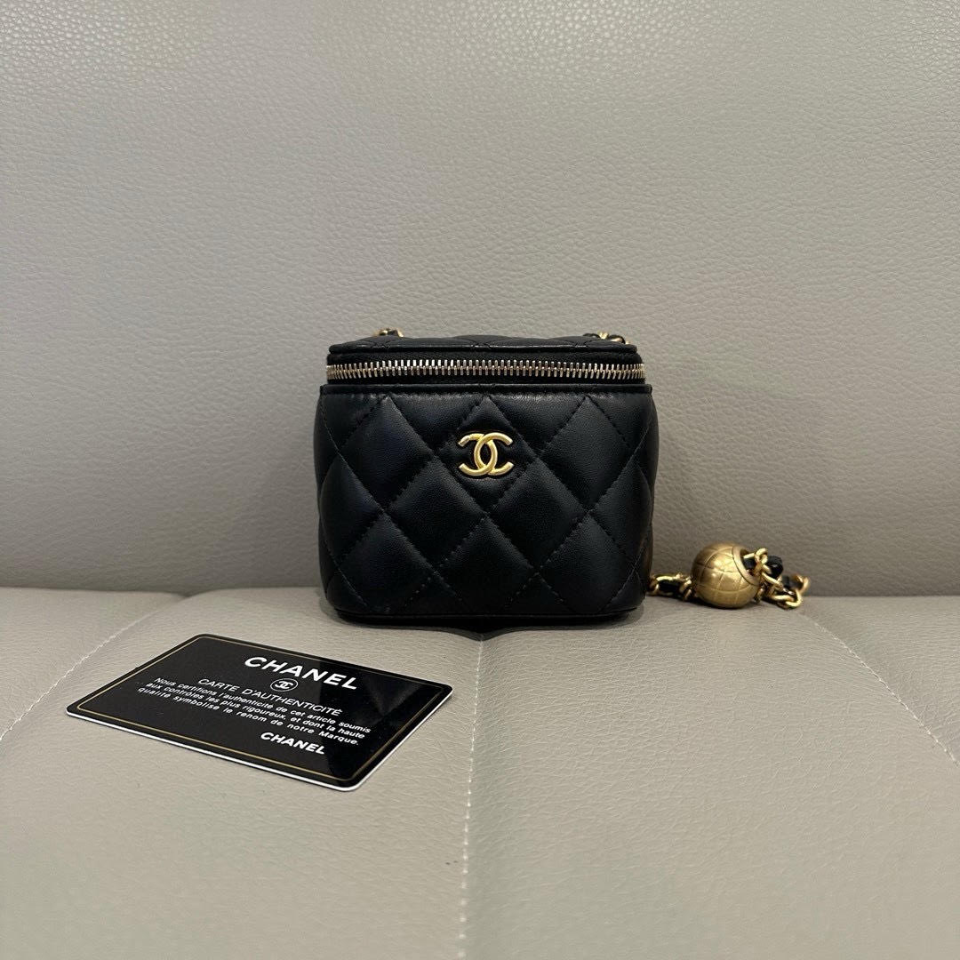 Chanel Black Lambskin Pearl Crush Mini Vanity w/ Gold Hardware