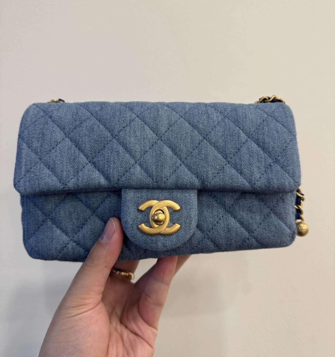 Chanel Blue Denim Pearl Crush Mini Rectangular w/ Gold Hardware